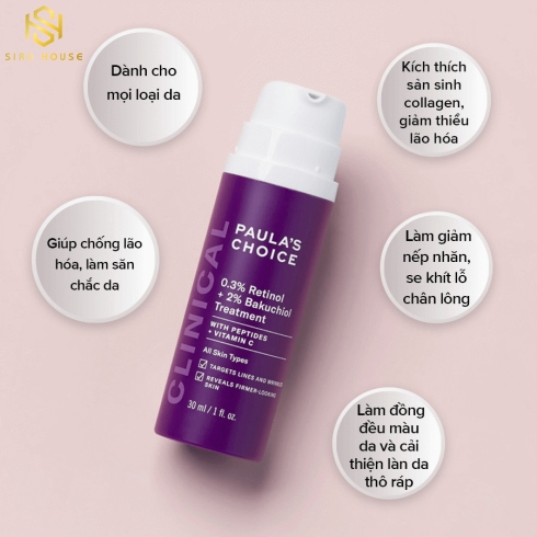 Tinh chất PAULAS Choice 0.3% Retinol + 2% Bakuchiol Treatment 30mL