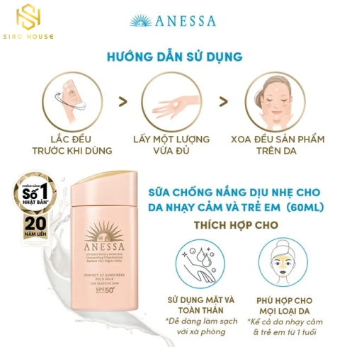Kem chống nắng Anessa Mild Milk 60ml bản màu Hồng nhạt