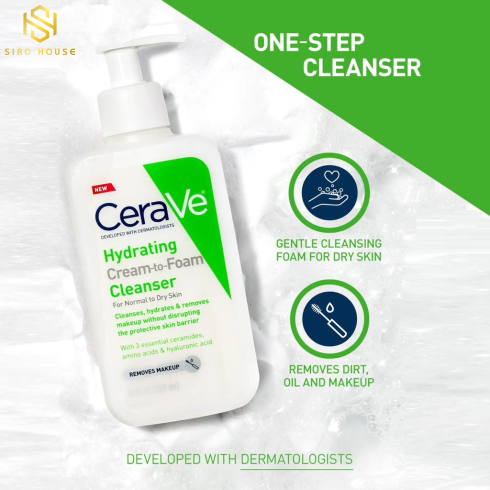 Sữa Rửa Mặt CERAVE Hydrating Cream to Foam Cleanser 237 mL