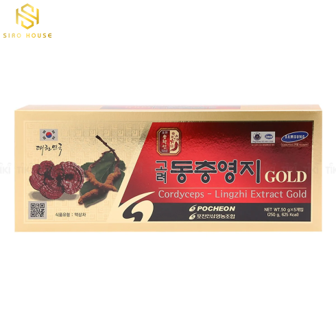 Cao linh chi đông trùng hạ thảo POCHEON Cordyceops Lingzhi Extract Gold 50g x 5 hũ