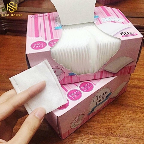 Bông Tẩy Trang Clean PUFF Natural Cotton (80 Miếng) - Nhật Bản