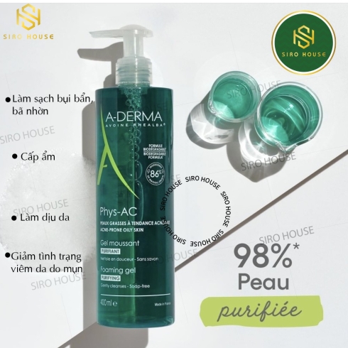 Sữa Rửa Mặt A-Derma Cho Da Dầu, Mụn, Nhạy Cảm 100ml Phys-AC Purifying Foaming Gel