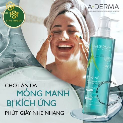 Sữa Rửa Mặt A-Derma Cho Da Dầu, Mụn, Nhạy Cảm 100ml Phys-AC Purifying Foaming Gel