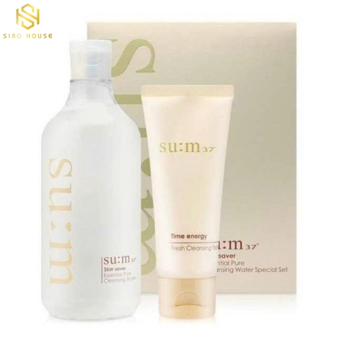 Set sữa rửa mặt SU:M Skin Saver Essential Pure Cleansing Water 400mL + Nước tẩy trang 100mL