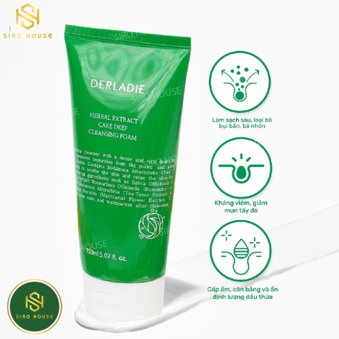 Sữa Rửa Mặt Tràm Trà DERLADIE Herbal Extract Care Deep Cleansing Foam (150mL)