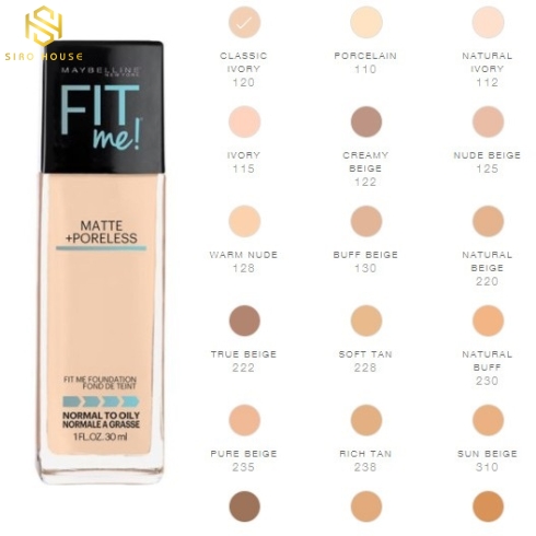 Kem Nền Kiềm Dầu, Cho Lớp Nền Mịn Lì Tự Nhiên Maybelline Fit Me Matte Poreless Foundation 30ml