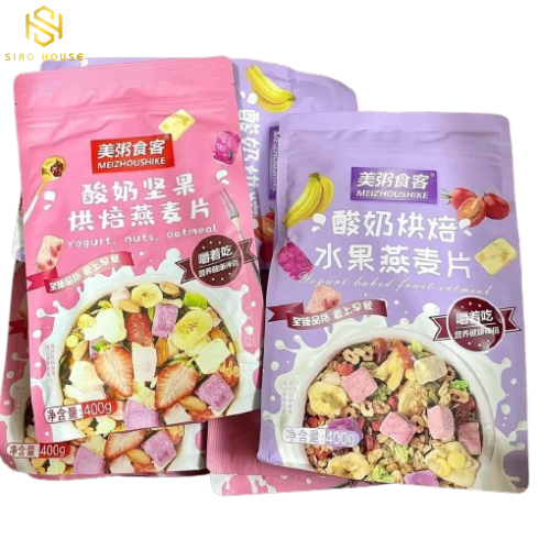 Ngũ cốc sữa chua yến mạch nướng MEIZHOUSHIKE #Mix hạt & trái cây 400g 