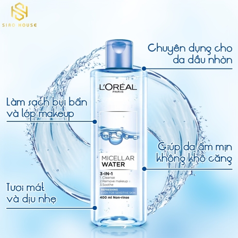 Nước tẩy trang LOREAL 3 in1 Micellar 400mL