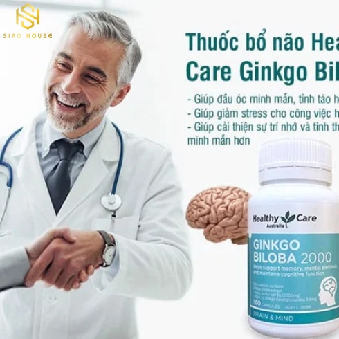 Viên uống bổ não ginkgo úc - tuần hoàn máu não - tăng cường trí nhớ ginkgo biloba 2000mg - healthy c
