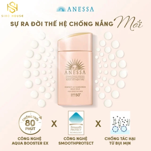 Kem chống nắng Anessa Mild Milk 60ml bản màu Hồng nhạt