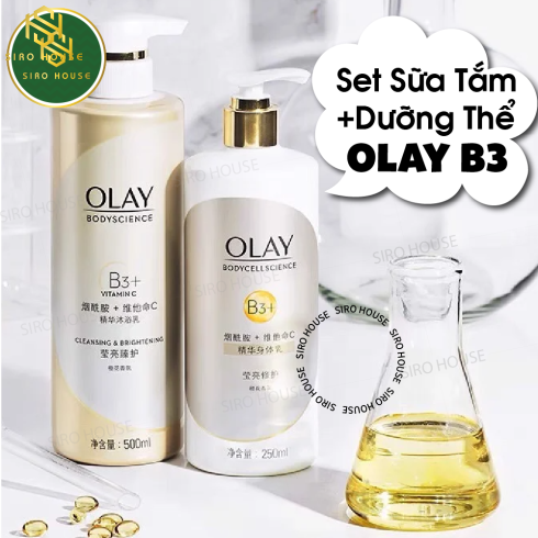 Set 500ml Sữa Tắm Olay B3+Vit C & 250ml Dưỡng Thể Niacinamide dưỡng ẩm trắng da
