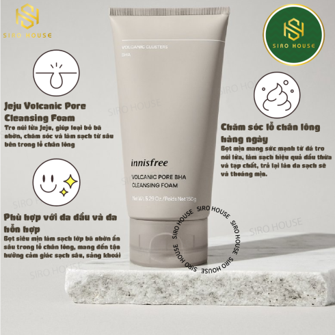 Sữa Rửa Mặt INNISFREE Tro Núi Lửa & BHA Volcanic Pore BHA Cleansing Foam 150G