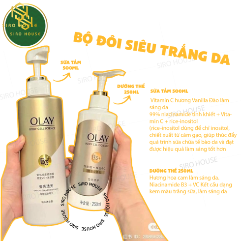 Set 500ml Sữa Tắm Olay B3+Vit C & 250ml Dưỡng Thể Niacinamide dưỡng ẩm trắng da