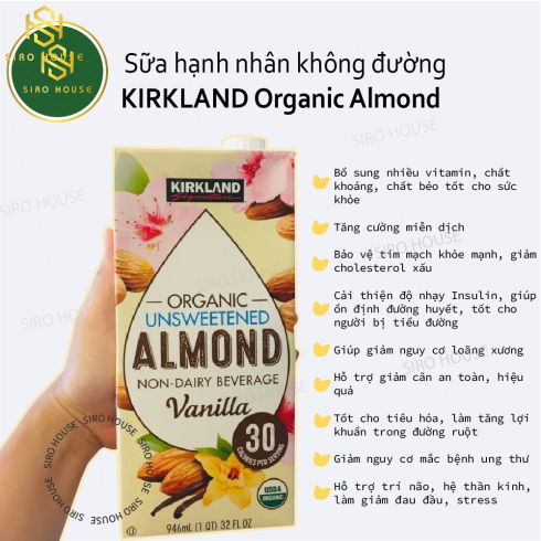 Sữa hạnh nhân không đường Kirkland Organic Almond 946ml
