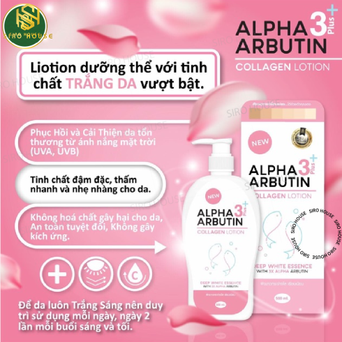 Dưỡng Thể Trắng Da Alpha Arbutin Collagen Lotion 3+ Plus 500mL