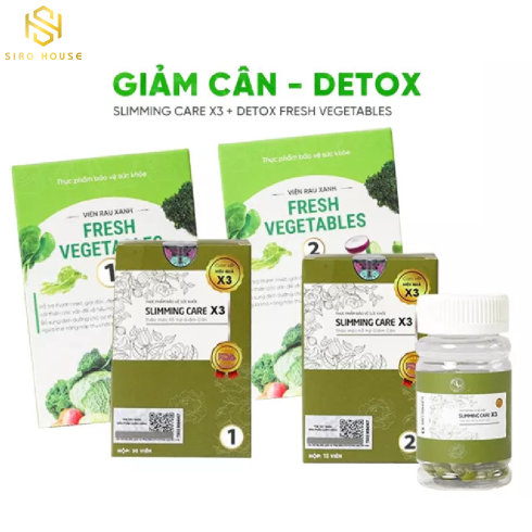 Combo Viên uống thảo mộc giảm cân SLIMMING CARRE X3 30 viên Tặng viên rau xanh Detox Fresh Vegetable