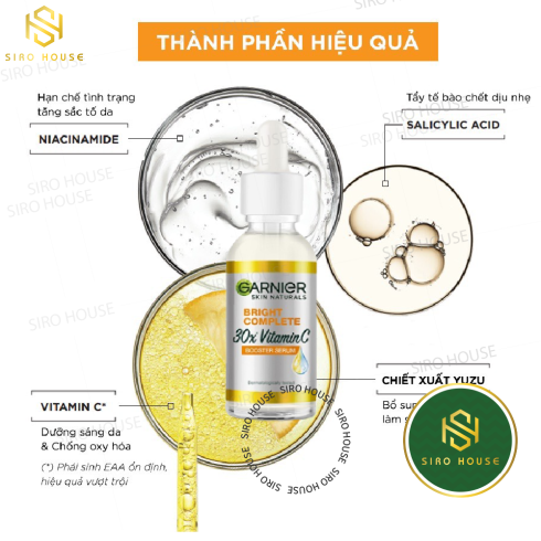 Tinh chất tăng cường sáng da mờ thâm Garnier Light Complete 30x Vitamin C Booster Serum 30ml