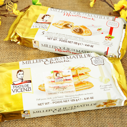 Bánh Puff Pastry cuộn kem hạt dẻ Matilde Vicenzi MiniSnack hộp 250g