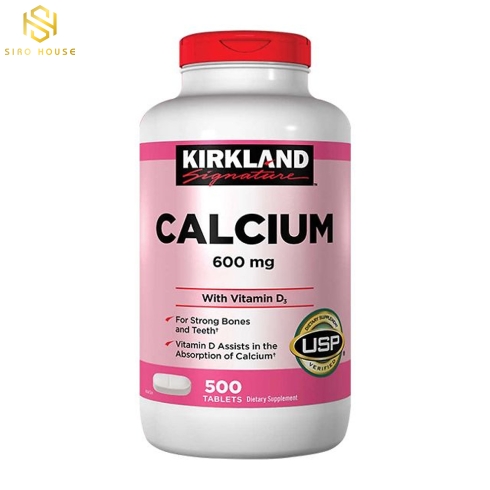Viên uống bổ sung canxi & vitamin D3 KIRKLAND Calcium 600mg With Vitamin D3 (500 viên)