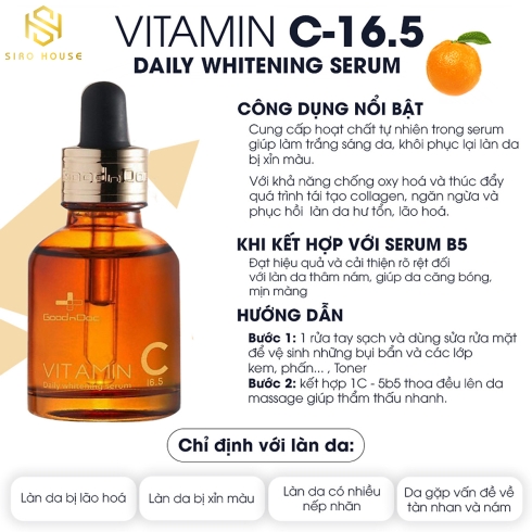 Tinh chất dưỡng trắng, mờ thâm nám GOODnDOC Vitamin C-16.5 Daily Whitening Serum 30mL 