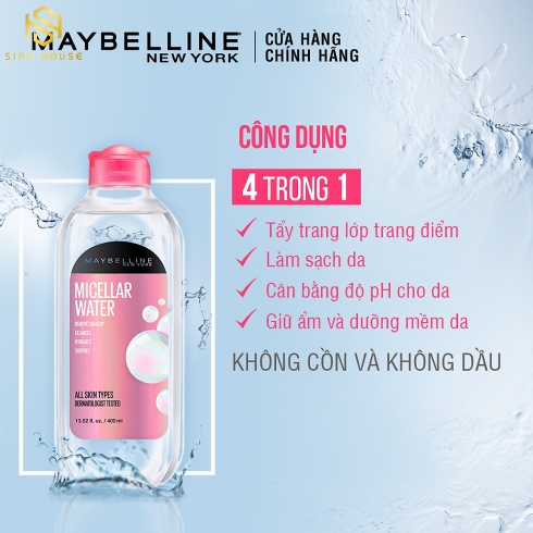Nước Tẩy Trang Maybelline Không Cồn 400ml 4-in-1 Micellar Water