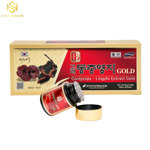 Cao linh chi đông trùng hạ thảo POCHEON Cordyceops Lingzhi Extract Gold 50g x 5 hũ