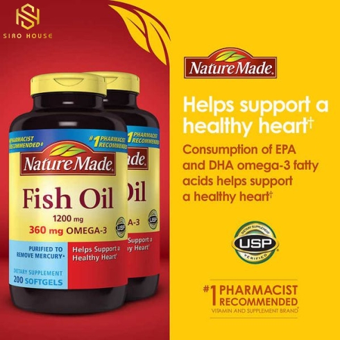 Dầu cá NATURE MADE Fish Oil 1200mg 360mg Omega-3 300 viên