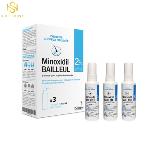 Dung dịch mọc tóc, ngăn rụng tóc BAILLEUL Minoxidil 2% (Hộp 3 x 60mL)