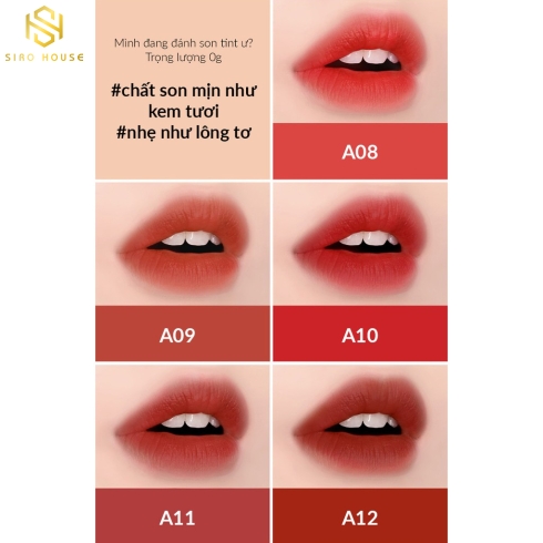 Son kem BLACK ROUGE Air Fit Velvet A08 đến A12