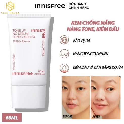 Kem chống nắng Innisfree Tone Up No Sebum Sunscreen SPF50+/PA++++ ( Mẫu mới)