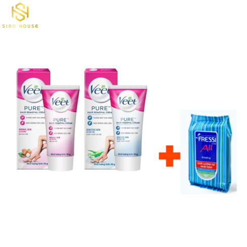 Kem tẩy lông VEET Pure 50g  + Tặng khăn ướt FRESSI Care 20 miếng