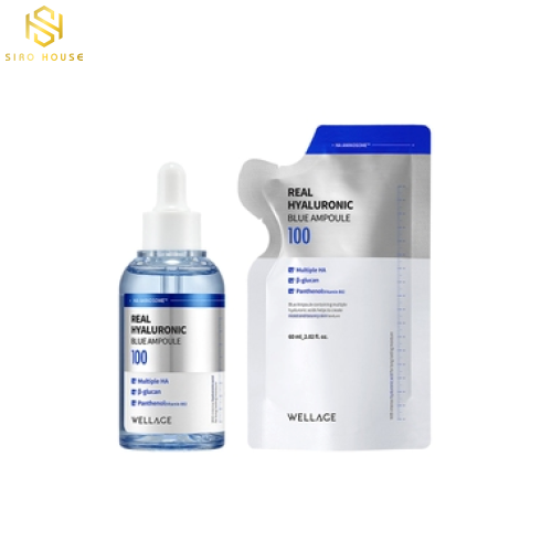 Set tinh chất cấp nước dưỡng ẩm WELLAGE Real Hyaluronic Blue Ampoule 60mL + Túi Refill 60mL