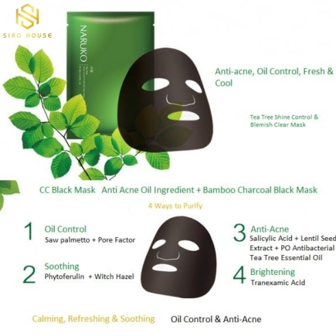 Mặt nạ trị mụn NARUKO Tea Tree Shine Control & Blemish Clear Mask 26mL