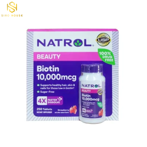 Viên ngậm mọc tóc NATROL Beauty Biotin 10,000 mcg 4X Faster Dissolve 250 viên