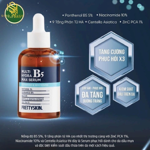 Tinh chất phục hồi cho da dầu PrettySkin Multi Hydra B5 Max Serum 50ml (Xanh đậm)