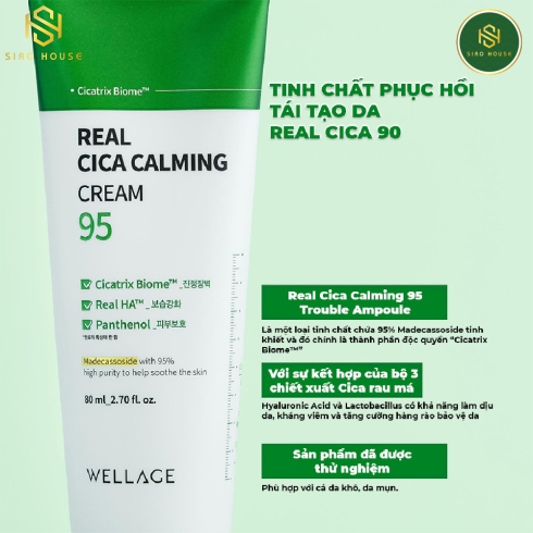 Kem dưỡng WELLAGE Real Cica Calming 95 Cream 80mL 