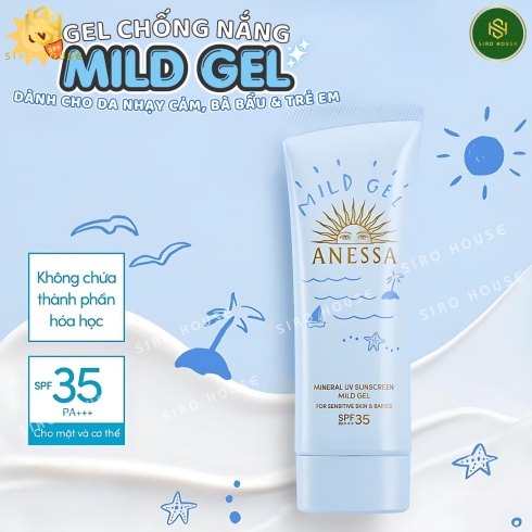 Gel chống nắng dịu nhẹ cho da nhạy cảm người lớn & trẻ em ANESSA Mineral UV SunScreen Mild Gel 90g 