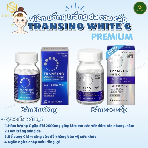 Viên uống trắng da, trị nám bổ sung vitamin C trị tàn nhang TRANSINO Premium White C Clear 90viên & 180viên