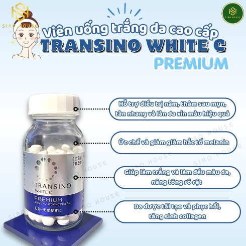 Viên uống trắng da, trị nám bổ sung vitamin C trị tàn nhang TRANSINO Premium White C Clear 90viên & 180viên