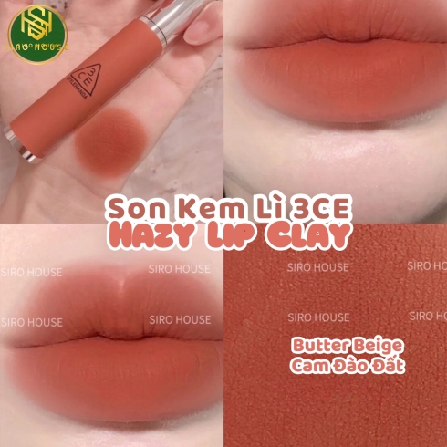 Son kem lì 3CE Hazy Lip Clay #Butter Beige
