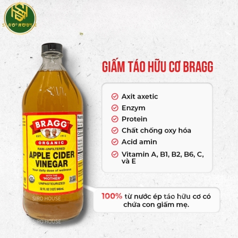 Giấm táo hữu cơ BRAGG Organic Apple Cider Vinegar 946mL