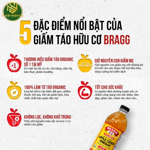 Giấm táo hữu cơ BRAGG Organic Apple Cider Vinegar 946mL
