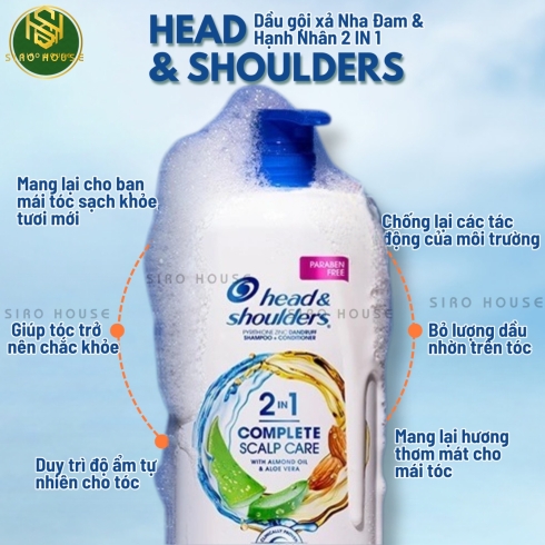 Dầu gội xả 2 in 1 HEAD & SHOULDERS Complete Almond Oil & Aloe Vera 1.18L