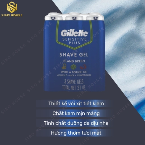 Gel cạo râu GILLETTE Sensitive Plus Island Breeze 198g 