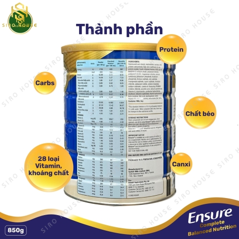 Sữa bột ENSURE Vanilla 850g