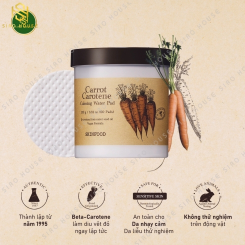 Toner Pad SKINFOOD Carrot Carotene Calming Water Pad 250g (60 miếng)