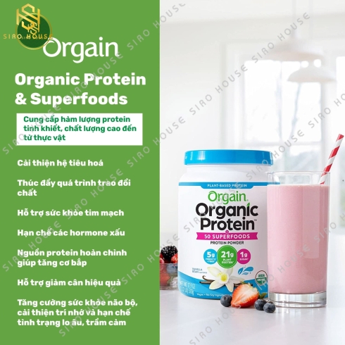 Bột đạm thực vật hữu cơ ORGAIN Organic Protein 920g (Xanh lá)