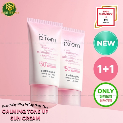 [No box] Kem chống nắng MAKE P:REM Soothing Pink Tone Up Sun Cream 50+ PA++++ 40mL (Hồng)