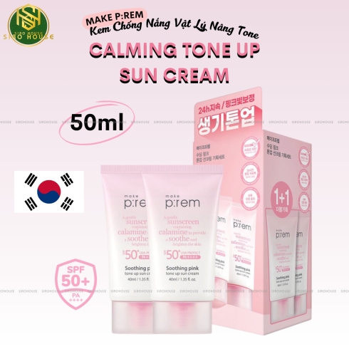 [No box] Kem chống nắng MAKE P:REM Soothing Pink Tone Up Sun Cream 50+ PA++++ 40mL (Hồng)