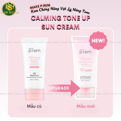 [No box] Kem chống nắng MAKE P:REM Soothing Pink Tone Up Sun Cream 50+ PA++++ 40mL (Hồng)